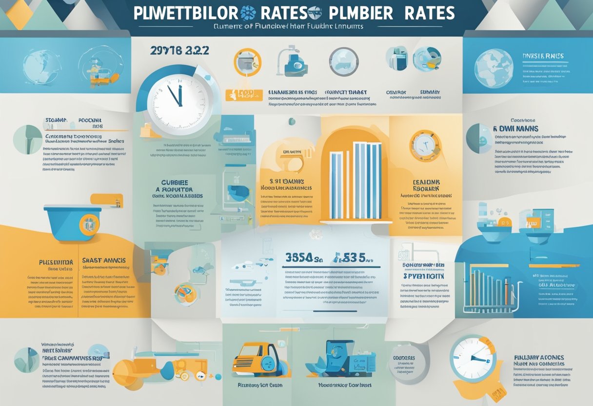A chart showing factors affecting plumber hourly rates in 2024. Graphs and data tables illustrate market trends and pricing influences